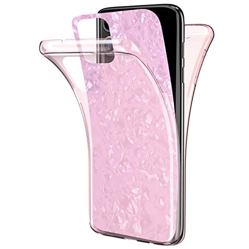 Funda Compatible con iPhone 11,Cover 360 Grados Todo Incluido Patrón de Concha Papel Suave TPU Silicona Transparente Ultrafina Flexible Ligero Goma Anti-caída Protección Case Bumper,Rosado