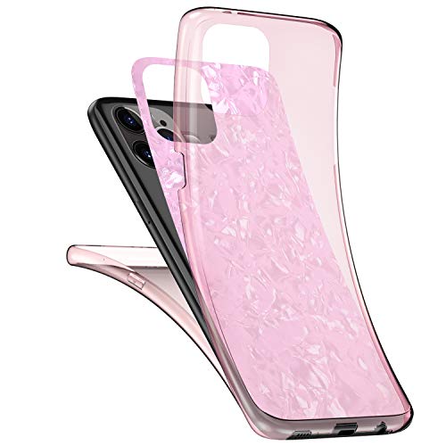 Funda Compatible con iPhone 11,Cover 360 Grados Todo Incluido Patrón de Concha Papel Suave TPU Silicona Transparente Ultrafina Flexible Ligero Goma Anti-caída Protección Case Bumper,Rosado