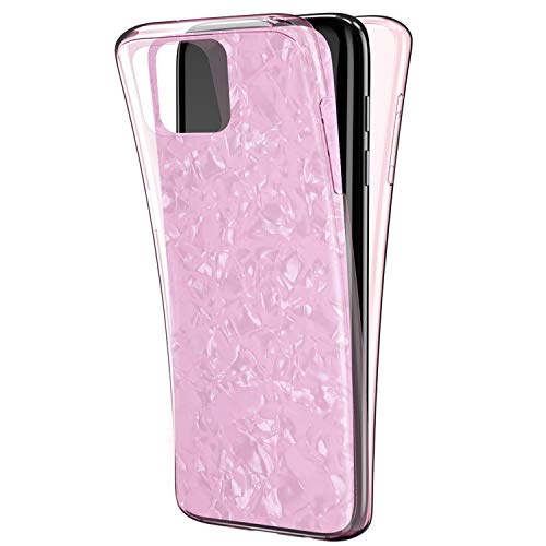 Funda Compatible con iPhone 11,Cover 360 Grados Todo Incluido Patrón de Concha Papel Suave TPU Silicona Transparente Ultrafina Flexible Ligero Goma Anti-caída Protección Case Bumper,Rosado