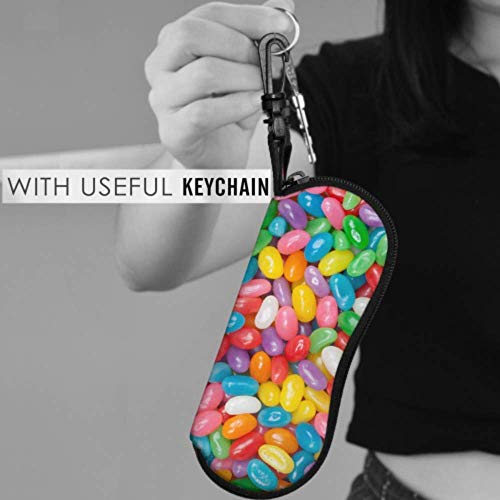 Funda para gafas, varios colores de gelatina con imagen de granos de gelatina colorida, funda suave de neopreno ultraligera con cremallera y mosquetón, funda rígida para gafas