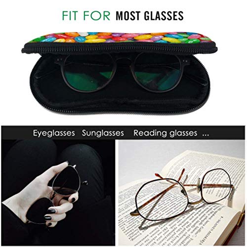 Funda para gafas, varios colores de gelatina con imagen de granos de gelatina colorida, funda suave de neopreno ultraligera con cremallera y mosquetón, funda rígida para gafas