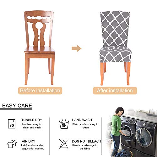 Fundas de Silla Comedor Elásticas y Modernas 6 Piezas,Cubiertas de Sillas para el Comedor Casero Modern Bouquet de la Boda Hotel Decor Fundas Protectoras para sillas, Extraíbles y Lavables(Gris)