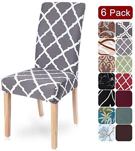 Fundas de Silla Comedor Elásticas y Modernas 6 Piezas,Cubiertas de Sillas para el Comedor Casero Modern Bouquet de la Boda Hotel Decor Fundas Protectoras para sillas, Extraíbles y Lavables(Gris)