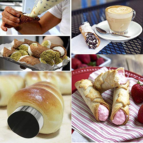 Funhoo - Juego de 16 moldes para repostería (acero inoxidable, 12,5 cm), diseño de tubos de cannoli, color plateado