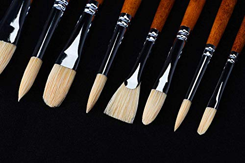 Fuumuui Pinceles de cerdas de Cerdo: Pinceles de Artista de cerdas puras 100% Naturales con cerdas Naturales para Pintura al óleo de Gouache acrílico con una Caja de Transporte Gratuita 11 Piezas