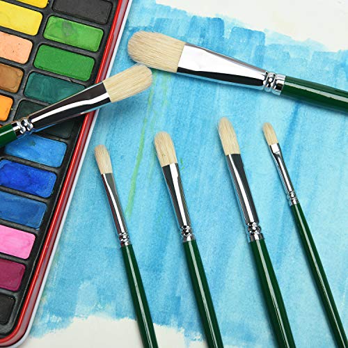Fuumuui Pinceles de Pintura acrílica al óleo 100% Puro Pelo de Cerdo chungking 6 unid Conjunto de Pincel de Avellana para Principiantes, Artistas y Estudiantes