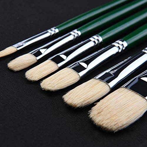 Fuumuui Pinceles de Pintura acrílica al óleo 100% Puro Pelo de Cerdo chungking 6 unid Conjunto de Pincel de Avellana para Principiantes, Artistas y Estudiantes