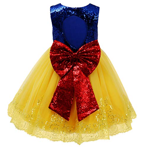 FYMNSI Disfraz de Blancanieves para Niñas Vestido de Princesa Grimm's Cuento de Hadas Blanca Nieves Ropa Falda Tutu De Lentejuelas Halloween Carnaval Navidad Fiesta de Cumpleaños Vestirse 6-7 Años