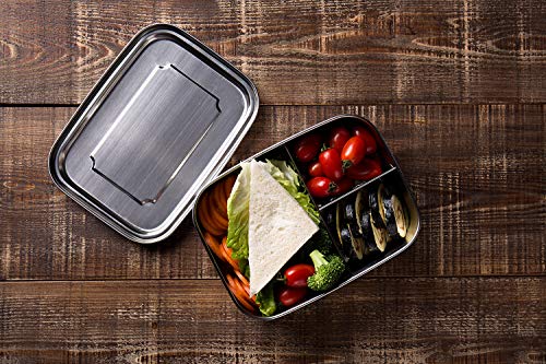 G.a HOMEFAVOR Fiambrera Acero Inoxidable Caja de Almuerzo Bento con 3 Compartimentos Metálica Contenedor De Alimentos para Adultos Y Niños, 1000ml
