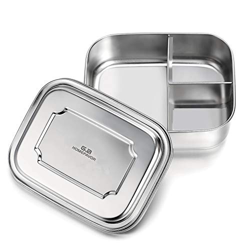 G.a HOMEFAVOR Fiambrera Acero Inoxidable Caja de Almuerzo Bento con 3 Compartimentos Metálica Contenedor De Alimentos para Adultos Y Niños, 1000ml