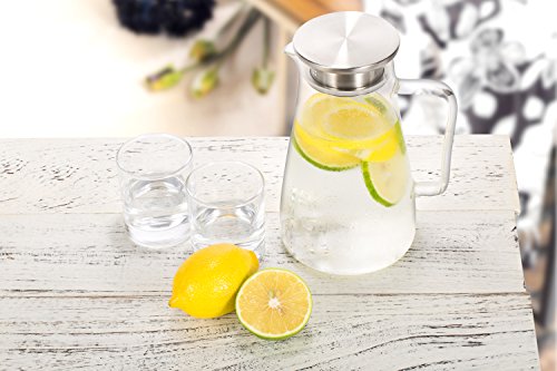 GA Homefavor Jarra de Vidrio para el té de 1500ml con Tapa de Acero Inoxidable