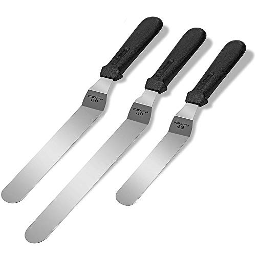 G.a HOMEFAVOR Pastel de Espátula de Repostería, Paleta de Glaseado de Acero Inoxidable en ángulo, Cuchillo de Paleta para Decoracion de Tartas (3 Piezas, Mango Antideslizante)