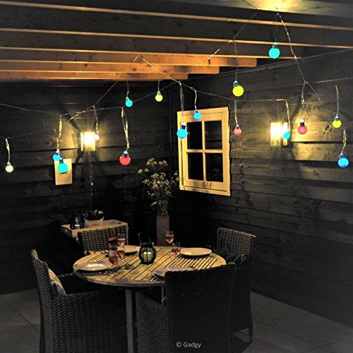 Gadgy ® Guirnalda Luces Colores | Cadenas de 25 Bombillas LED Plástico | Luces Para Patio Fiesta Jardin | Prueba de Salpicaduras usan Interiores| 10 Metros | Bajo Consumo Energia
