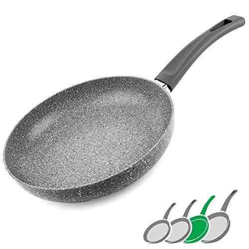 GadHome Premium 26cm Sartén Antiadherente | Bandeja de Inducción de Aluminio de Alta Calidad con Mango Ergonómico | Efecto de Granito de Piedra Gris