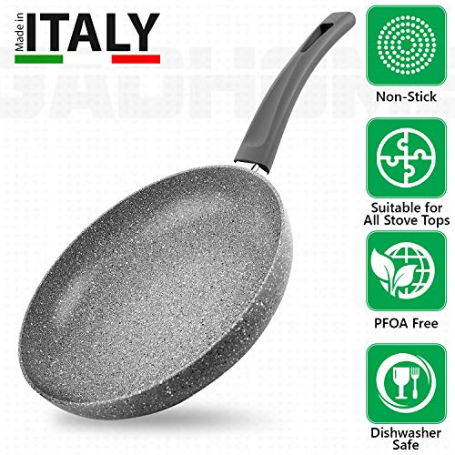 GadHome Premium 28cm Sartén Antiadherente | Bandeja de Inducción de Aluminio de Alta Calidad con Mango Ergonómico | Efecto de Granito de Piedra Gris