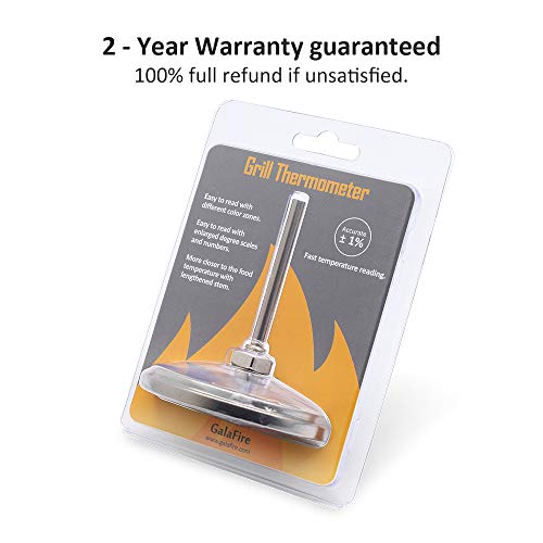 GALAFIRE 3 3/16 Pulgadas Cara Grande 300 ℃ Termómetros para Barbacoas, Medidor de Temperatura para Ahumadores Barbacoa Asador Horno Ahumar con Vástago Alargado de 2 7/8 Pulgadas