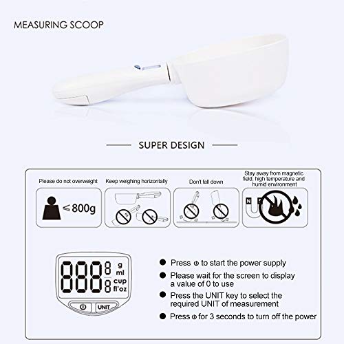 Galapara Escalas De Alimentos Báscula De Cocina Electrónica,Cuchara medidora Taza Comida para Mascotas de Agua Escala de Cocina Cuchara portátil Desmontable con Pantalla LED Alimentación de Perro