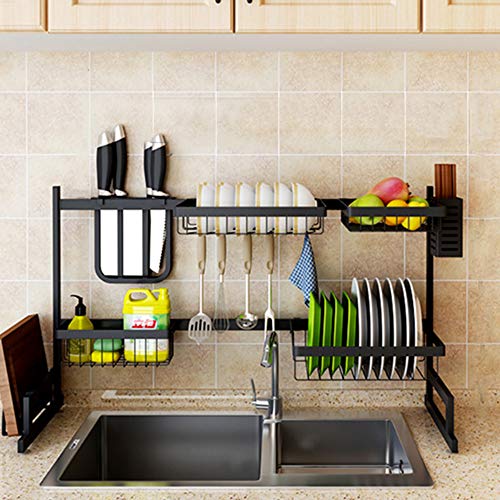 Galapara Escurridor de cubiertos, Estante de Almacenamiento de Cocina, Fregadero de Secado Tablero de Drenaje Estante para Platos Estante, utensilios de cocina de protección Ambiental Inoxidable 85cm