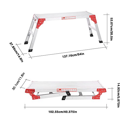 Galapara Plataforma Plegable De Trabajo De Aluminio, Banco Plegable Plataforma de Trabajo Escalera de Aluminio, Multiuso, MAX.225LB Capacidad Escalon Taburete