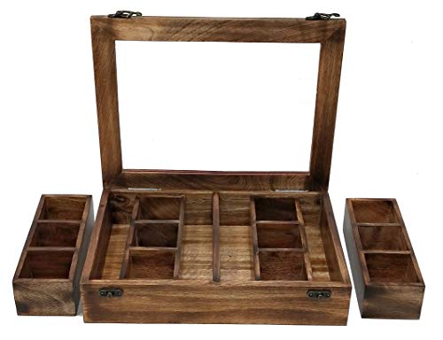 Galaxy Indiacraft - Caja multiusos de madera para especias Masala Dabba, contenedores para cocina y frutas secas con cuchara de madera gratis 4 Multi-Compartments Madera.