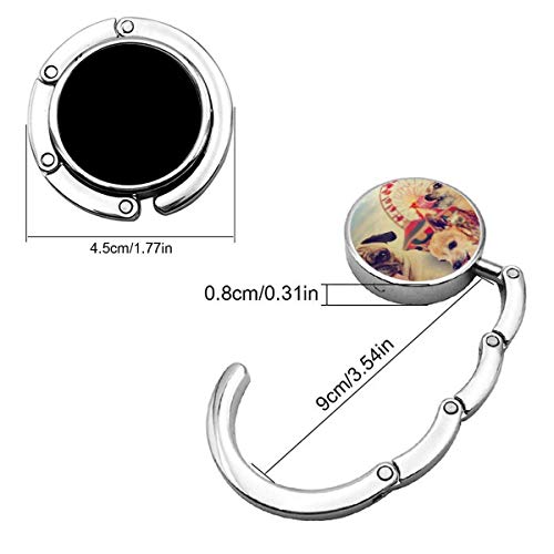 Gancho plegable para bolso con diseño de animales azules y tres perros en el carnaval de la comida justa rosa caramelo, tono retro efecto vintage