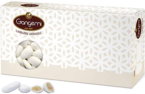 Gangemi Confetti - 1kg Peladillas grageas con la almendra - Clásica de la boda italiana. - Las almendras de Sicilia - Blanco (aprox. 280)