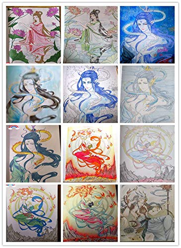 Gaocheng Libro de Colorear Creativo Chino Línea Dibujo de Bosquejo Libro de Texto Vintage Belleza Antigua Pintura Adulto Anti Estrés Libros para Colorear para Adultos