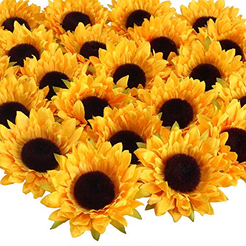 Gaoominy 24 Piezas Cabezales de Girasol Artificiales Flor de Seda Faux Floral para La Boda Centros de Mesa Centro de Cocina Guirnalda Hortensia Magdalenas Decoraciones de Adornos