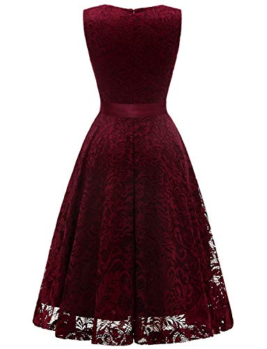 Gardenwed Elegante Una línea Sin Mangas Floral Encaje Corto Vestido De Fiesta Mujeres Cóctel Dama de Honor Fiesta Vino Tinto M