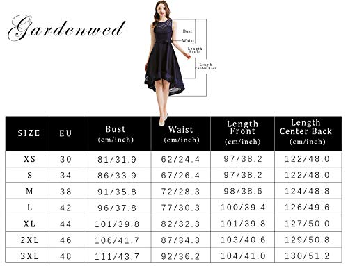 Gardenwed Vintage Sin Mangas Vestidos de Dama de Honor Vestidos de Fiesta de Encaje Floral de Alta Bajo La Noche de Las Mujeres Vestidos de Cóctel Royal Blue 2XL