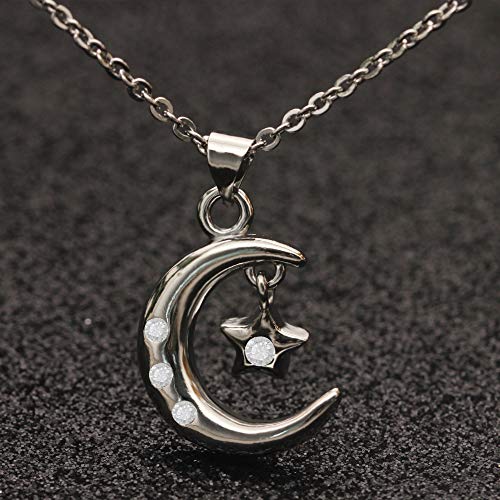 Gargantilla de plata de ley 925 con colgante de luna y estrella de cristal para mujer