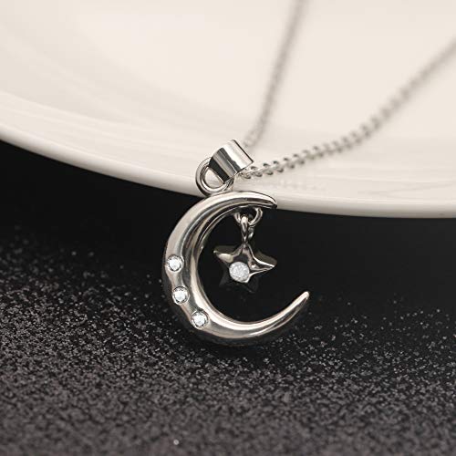 Gargantilla de plata de ley 925 con colgante de luna y estrella de cristal para mujer