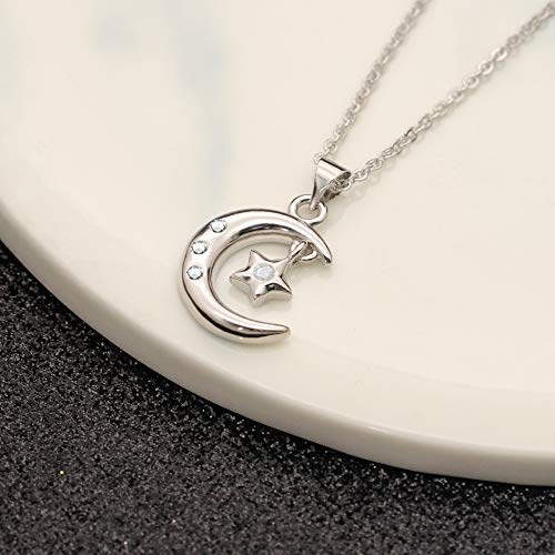 Gargantilla de plata de ley 925 con colgante de luna y estrella de cristal para mujer