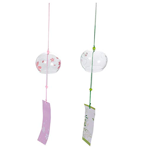 Garneck Campanas de viento de Furina japonesa, campanas de cristal, regalo de cumpleaños, dormitorio, oficina, decoración para la casa al aire libre, colgante 2 unidades