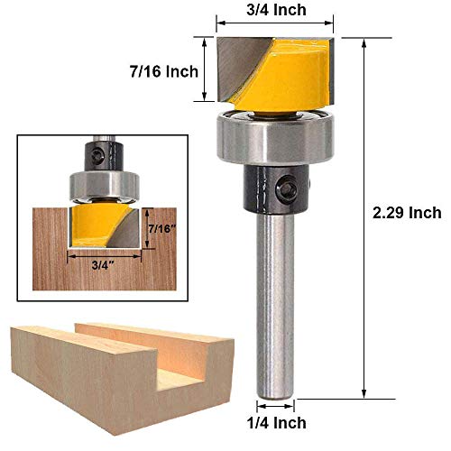 Gasea 1/4 de Mango Herramienta Para Trabajar la Madera Fresa de Corte, Broca de Limpieza Inferior Broca Para Trabajo en Madera Cortador CNC Máquina de Talla Herramienta de Corte- Amarillo