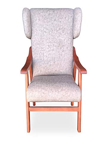 Gasten a gusto- Silla con Brazos y Orejas apoya-Cabeza. Madera Color: Cerezo (Medidas: 117 * 69 * 57 cm) Tela Antimanchas: para Personas Mayores o geriátrico. Prótesis de Cadera. Beige