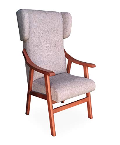 Gasten a gusto- Silla con Brazos y Orejas apoya-Cabeza. Madera Color: Cerezo (Medidas: 117 * 69 * 57 cm) Tela Antimanchas: para Personas Mayores o geriátrico. Prótesis de Cadera. Beige