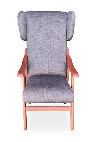 Gasten a gusto Silla con Brazos y Orejas apoya-Cabeza. Madera Color: Cerezo (Medidas: 117 * 69 * 57 cm) Tela Antimanchas: para Personas Mayores o geriátrico. Prótesis de Cadera. Gris