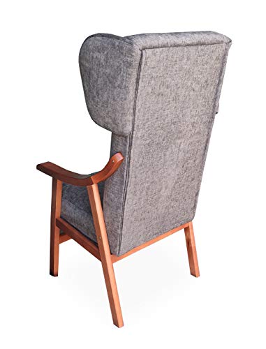 Gasten a gusto Silla con Brazos y Orejas apoya-Cabeza. Madera Color: Cerezo (Medidas: 117 * 69 * 57 cm) Tela Antimanchas: para Personas Mayores o geriátrico. Prótesis de Cadera. Gris