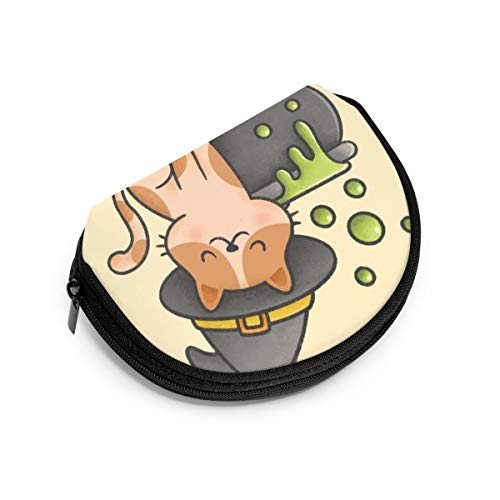 Gato con Sombrero de Bruja y Olla de Veneno con Burbujas Monedero Cambio de Efectivo Bolsa Cremallera Monedero pequeño Carteras Bolsa de cosméticos Bolsa de Almacenamiento
