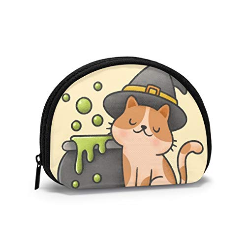 Gato con Sombrero de Bruja y Olla de Veneno con Burbujas Monedero Cambio de Efectivo Bolsa Cremallera Monedero pequeño Carteras Bolsa de cosméticos Bolsa de Almacenamiento
