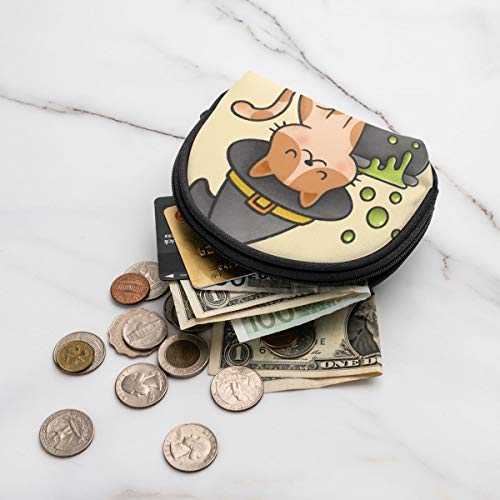 Gato con Sombrero de Bruja y Olla de Veneno con Burbujas Monedero Cambio de Efectivo Bolsa Cremallera Monedero pequeño Carteras Bolsa de cosméticos Bolsa de Almacenamiento