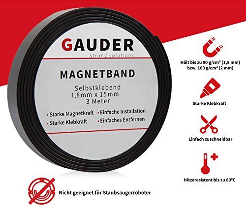 GAUDER Cinta Magnética Adhesiva | Banda Magnética Autoadhesiva | Tira de Imán Flexible