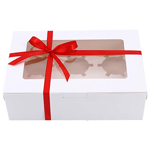Gearific Cajas para Cupcakes, Paquete de 10 Cajas para Tartas con Inserciones extraíbles, recipientes Blancos para Cupcakes de panadería con Ventana para Muffins Cake (6 Agujeros)