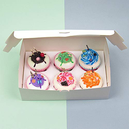 Gearific Cajas para Cupcakes, Paquete de 10 Cajas para Tartas con Inserciones extraíbles, recipientes Blancos para Cupcakes de panadería con Ventana para Muffins Cake (6 Agujeros)