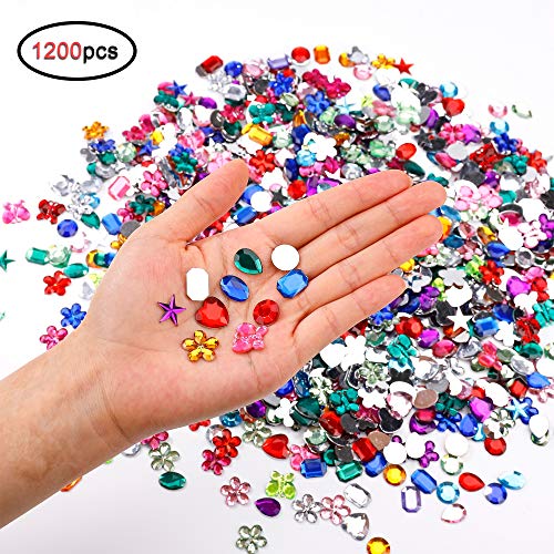 Gemas Acrílicas Diamantes de Imitación de Parte Trasera Plana Piedras de Purpurina para Manualidades Decoración Multicolor 8 Formas 1200 Piezas