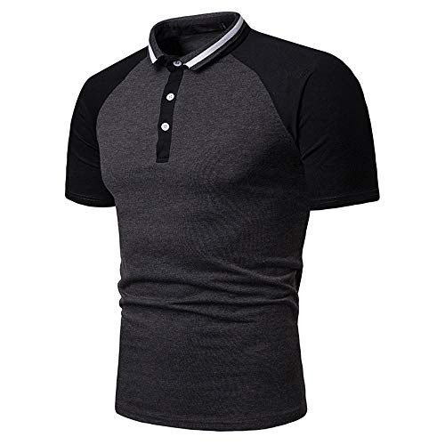 Generice Summer - Polo de manga corta con cuello de Henry para hombre Gris gris oscuro M