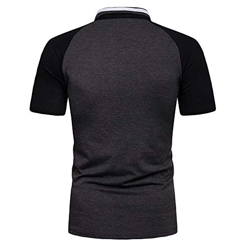 Generice Summer - Polo de manga corta con cuello de Henry para hombre Gris gris oscuro M