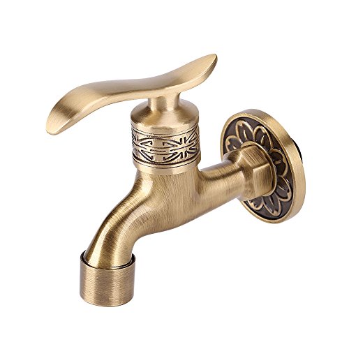 Genérico Antiguo Faucet Latón Palanca Manija Lavandería Baño Montaje En Pared Lavadora Faucet Manguera De Jardín Exterior Solo Grifo Frío Largo