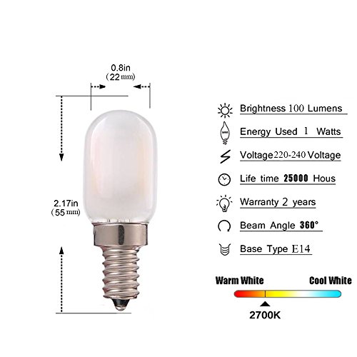 Genixgreen Bombilla de candelabro de filamentos LED 1W T22 E14 Lámpara de candelabro de base Bombilla de noche tubular vintage Blanco cálido 2700K, 10W Equivalente,Non-Dimmable (5 pack)